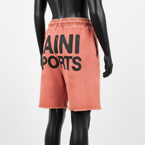 Shorts de détente en molleton de coton doux 320 GSM, délavé à l'acide, couleur corail, avec logo personnalisé imprimé - Product Image 5