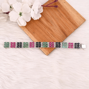 Luxury 925 Sterling Silver <b>Bracelet</b> with Natural Emerald, Black Onyx & Glass Filled <b>Ruby</b> Gemstones Designer Jewelry for Unisex - Product Image 2