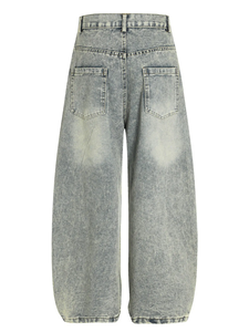 Jean décontracté pour homme à taille haute, coupe large, en denim délavé, rayé, en coton, pour le printemps - Product Image 3