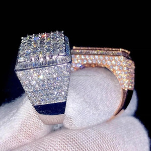 <b>Iced</b> Out Round & Baguette Cut Hip Hop Bling Engagement <b>Ring</b> 925 Sterling Silver Rhodium Plated Party Wedding or Anniversary Gift - Product Image 3