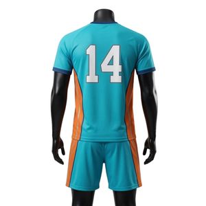 Conjunto de Camiseta y Pantalones Cortos de Netball Sublimados en Turquesa y Naranja para Hombre, Uniforme Deportivo de Poliéster con Franja Lateral, Ropa para Partidos - Product Image 2
