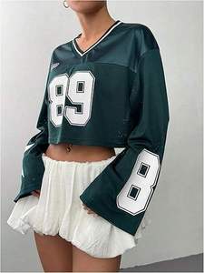 Camiseta Corta de Mujer con Estampado de Serigrafía, Top de Color Liso de Spandex/Algodón, Camiseta Deportiva Holgada para Mujer - Product Image 5