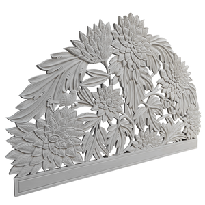 Cabecero de Cama King Size de Madera Tallada a Mano Smart Art, Ajustable, con Diseño de Girasol de Media Luna, en Madera de Ingeniería con Acabado Gris Lavado - Product Image 1