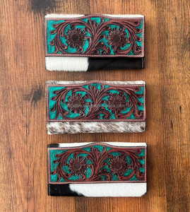 Portefeuille en cuir usiné à cheveux de marque personnalisée portefeuilles en cuir véritable et cuir de vachette noir occidental pour femmes pochette pour carte de crédit - Product Image 3