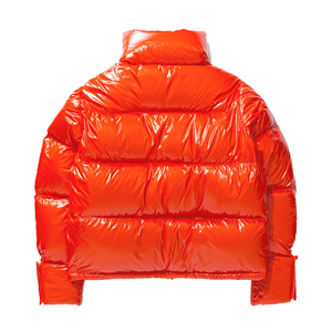 Red Unisex Puffer <b>Jacket</b> Stand Collar <b>Down</b> <b>Filled</b> Windproof Short Casual Winter Coat Regular Fit Zipper Closure Solid Color - Product Image 2
