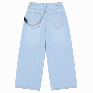 <b>Light</b> Blue Wide Leg Denim Pants High Waist Loose Fit Chinese Style Dragon Embroidery Floral Pattern Spring Casual Men's Jeans - Product Image 2