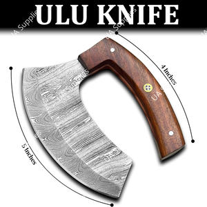 Couteau Inuit Ulu en acier Damas avec manche en bois et os, écologique, personnalisable, OEM/OBM, vente en gros, haute qualité, industriel - Product Image 4