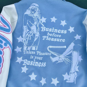 2026 New Blue Varsity <b>Jacket</b> With Embroidered Logo And Lettering Preppy Style Regular Fit Spring Wear - Product Image 5
