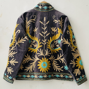 Indian Handmade Suzani Cotton <b>Jacket</b> Hand Embroidered Short <b>Jacket</b> Unisex Coat Handmade Suzani Short <b>Jacket</b> - Product Image 6