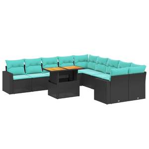 Juego de Sofás de Patio de 11 Piezas en Poliratán Negro con Cojines, Elegante Colección de Muebles para Exteriores - Product Image 2
