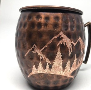 Hammered Copper Moscow Mule <b>Mug</b> With Gold T-Bar Handle Vintage Style Eco Friendly Drinkware Home Use Modernist Hammered - Product Image 2