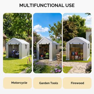 Capanno da Giardino in Metallo Resistente 8x10 FT, Tenda per Biciclette da Esterno con 2 Finestre Avvolgibili per Uso in Giardino - Product Image 6