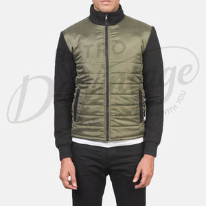 Chaqueta Híbrida Acolchada Verde Oliva para Hombre, Corte Ajustado, con Mangas de Forro Polar en Contraste Negro, Ropa de Invierno - Product Image 3