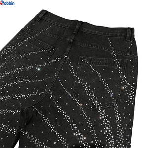 Pantalones Cortos Vaqueros Oversize Estilo Urbano Vintage para Hombre, con Logotipo Personalizado y Diseño de Pedrería, Pantalones Cortos de Mezclilla Holgados para Hombre - Product Image 4