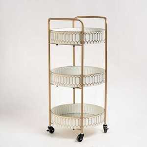 Carrito de Bar de 3 Niveles, Blanco con Mármol Negro, para Servicio de Alimentos en el Hogar, Catering, Hotel, Restaurante, Cocina, con Soporte para Vino y Copas - Product Image 3
