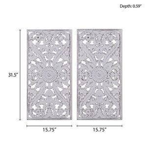 Set di 2 Pannelli Decorativi in Legno Intagliato con Motivi Botanici, Eleganti Decorazioni da Parete - Product Image 3