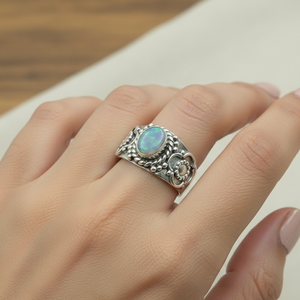 925 Sterling Silver Australian <b>Opal</b> <b>Ring</b> Vintage Floral Carved Pattern <b>Gold</b> Yellow <b>Gold</b> Plated Handmade Jewelry Gift for unisex - Product Image 4