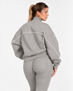 Wholesale <b>Women</b> Contrastline Zip <b>Jacket</b> Tracksuit Set Casual Two Piece Outfit Relaxed Fit Wide Leg Pants Matching Clothing - Product Image 4