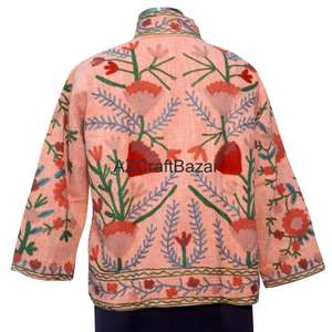 เสื้อบอมเบอร์คอวี ผ้าฝ้ายถักลายดอกไม้สไตล์วินเทจ สำหรับฤดูใบไม้ผลิและหลายฤดู  งานปักซูซานี  รักษ์โลก ระบายอากาศได้ดี แห้งเร็ว - Product Image 5