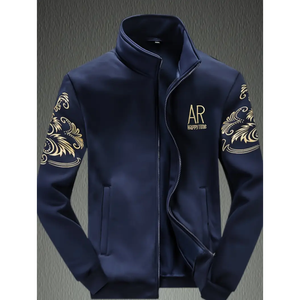 <b>Men's</b> Casual Tracksuit Set Black Gold Embroidery Zipper <b>Jacket</b> Pants Full Sleeve <b>Summer</b> Slim Fit 2-Piece Sweatshirt Acid Wash - Product Image 5