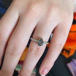 Pear Shaped Black Rutilated Quartz Engagement <b>Ring</b> Rose <b>Silver</b> Vintage Engagement <b>Ring</b> Half Eternity Diamond <b>Ring</b> Anniversary - Product Image 1