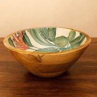 Bol rond en bois de grande taille, de haute qualité, avec autocollant émaillé imprimé, pour servir, mélanger, salade, soupe, fait main, personnalisé.