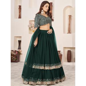 Paillettes vertes éblouissantes Georgette Wedding Wear Lehenga Choli - Product Image 6