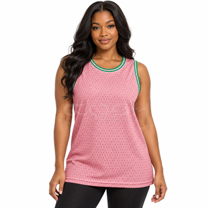 Cosh International Sorority Sisterhood Pink <b>Mesh</b> Basketball Jersey Tank <b>Top</b> Round Neck Sleeveless Breathable Solid Color Regular - Product Image 1