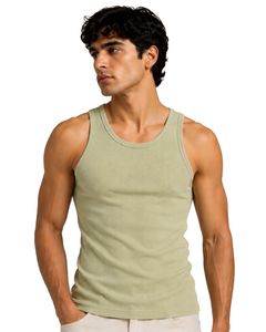 Manufacturer Custom Sage Green Ribbed Cotton Men Tank <b>Top</b> Sleeveless Gym Fitness <b>Vest</b> Summer Casual Slim Fit Custom Logo - Product Image 1