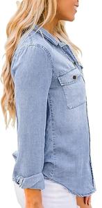 สินค้ามาใหม่ 2026 เสื้อผ้าแฟชั่นผู้หญิง OEM เสื้อเชิ้ตยีนส์ติดกระดุมทรงหลวม สไตล์ลำลอง ซักล้างได้ เสื้อเชิ้ตยีนส์สำหรับฤดูร้อน - Product Image 2