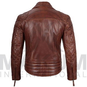 Blouson aviateur en cuir véritable pour homme, col montant, fermeture éclair, épaules matelassées, coupe ajustée, vêtement d'hiver - Product Image 3