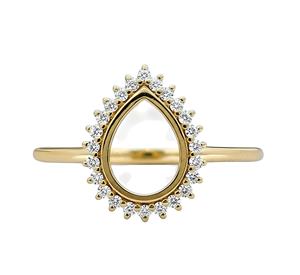 Anillo Hecho a Mano de Plata de Ley 925 Maciza de Alta Calidad con Baño de Oro Vermeil de 18k, Forma de Pera de 7x9mm, Personalizable con Piedra, Ecológico, en Oferta - Product Image 1
