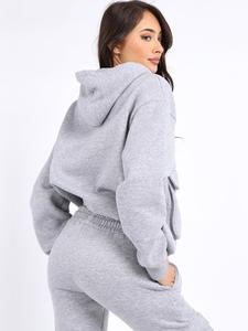 Women Gray Hooded Tracksuit Set Full Sleeve Solid Color Casual Jogger <b>Pants</b> Side Pockets Drawstring Waist Autumn Wear - Product Image 6