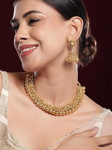 Parure de bijoux plaqué or en alliage de zinc pour mariage, avec collier, boucles d'oreilles et coiffe, design géométrique en zircon vert, classique, certifiée par une tierce partie, pour femme - Product Image 4
