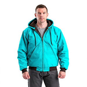 Men's <b>Hooded</b> <b>Fleece</b> <b>Jacket</b> Canvas Cotton Windproof Workwear Style Zipper Winter Solid Color Regular Fit Front Logo - Product Image 2