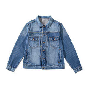 High Quality Breathable Men's Winter <b>Denim</b> <b>Jacket</b> Waterproof Hip Hop Style Front Button Customizable Letter V-neck <b>Jacket</b> - Product Image 3