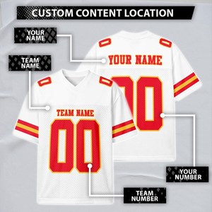 Maillot de football personnalisé 100% polyester rouge/jaune/blanc, design personnalisé avec nom/numéro/logo d'équipe, respirant et à séchage rapide - Product Image 2