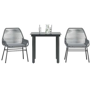 Juego de comedor de patio de ratán polivinílico gris de 3 piezas con cojines, muebles de vidrio duraderos para uso en exteriores - Product Image 1
