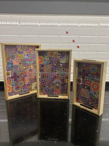 Vibrant Patchwork Enamel Printed MDF <b>Serving</b> Tray <b>Set</b> Colorful Decorative Wooden Tray with Handles for Dining Table Home Decor - Product Image 4