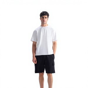 Men's <b>White</b> Cotton T-Shirt Short Sleeve O-Neck Regular Fit Casual <b>Plain</b> <b>Tee</b> Breathable Canvas Fabric Front Logo 220g - Product Image 5