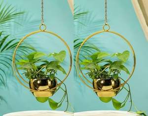Indian Metal Hanging Planters Gold Plated <b>Outdoor</b> <b>Wall</b> Decor Succulent Planter <b>Wall</b> <b>Art</b> Balcony Office <b>Wall</b> Hanging - Product Image 1