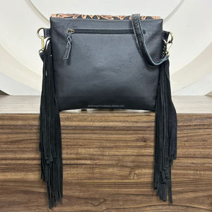 กระเป๋าสะพายพาดลำตัวหนังวัวขอบหนังวัวสำหรับผู้หญิงผมตะวันตกและกระเป๋าหินเทอร์ควอยซ์หนังแท้ - Product Image 5