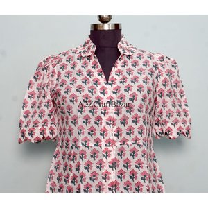 Robe Kangourou Moderne et Élégante pour Femme, Nouveau Design, Manches Courtes, Col en V, 100% Coton, Imprimé Floral, Respirante, Boutonnée, Idéale pour le Bureau - Product Image 2