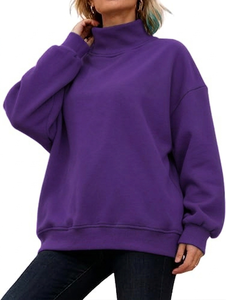 Pull molletonné surdimensionné respirant pour femme, col montant, 100 % coton doux, brodé avec logo personnalisé, style streetwear uni - Product Image 6