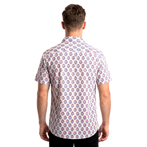 เสื้อเชิ้ตแขนสั้นผู้ชายพิมพ์ลายลำลองสีขาวสีชมพูสีม่วงลายดอกไม้คอปกแบบพับได้กระดุมเดี่ยวเสื้อเชิ้ตผ้าฝ้ายระบายอากาศได้ - Product Image 2