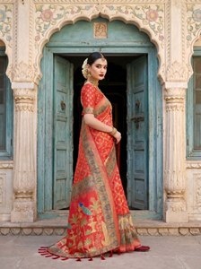 Sari en soie Dola pure, Sari en soie Dola de qualité supérieure, Sari en soie Dola de luxe, Sari en soie tissé jacquard, Sari en soie à imprimé numérique de créateur - Product Image 2