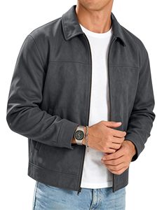 <b>Men's</b> Genuine <b>Leather</b> Bomber <b>Jacket</b> Turn-down Collar Zipper Closure Solid <b>Brown</b> Regular Fit Autumn Wear - Product Image 6