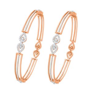 กำไลข้อมือคู่ประดับเพชรรูปใบไม้สองชั้นสีโรสโกลด์ - Product Image 2
