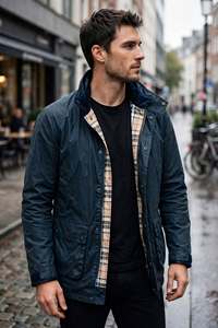 Veste cirée HINGOL pour homme, col montant, respirante, imperméable, en coton, pour le travail en extérieur, coupe-vent, décontractée, avec fermeture éclair - Product Image 4