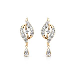 Boucles d'oreilles pendantes en or rose, blanc et jaune 14 carats avec diamants ronds de 0,432 carats sertis pavé, motif feuille, pour femme - Product Image 5